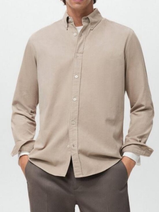 Mango Tan Slim Fit Long Sleeve Button Up Shirt in Medium - Picture 1 of 7